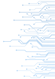 Abstract blue circuit lines on black background.