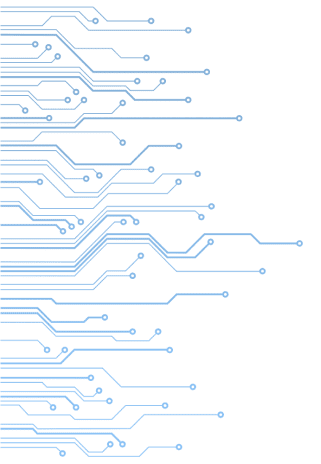 Abstract blue circuit lines on black background.